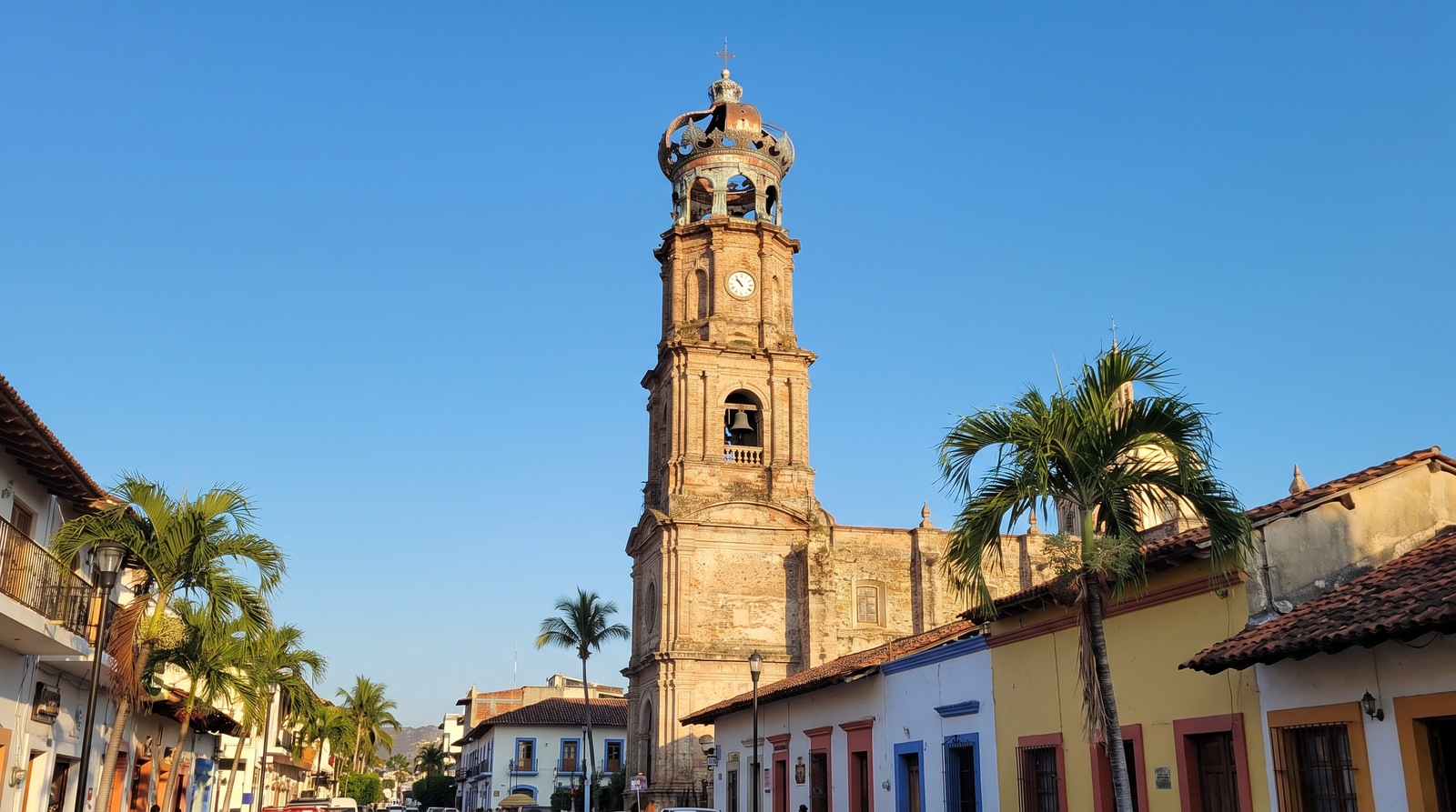 Downtown Puerto Vallarta street scene with colonial-era architecture